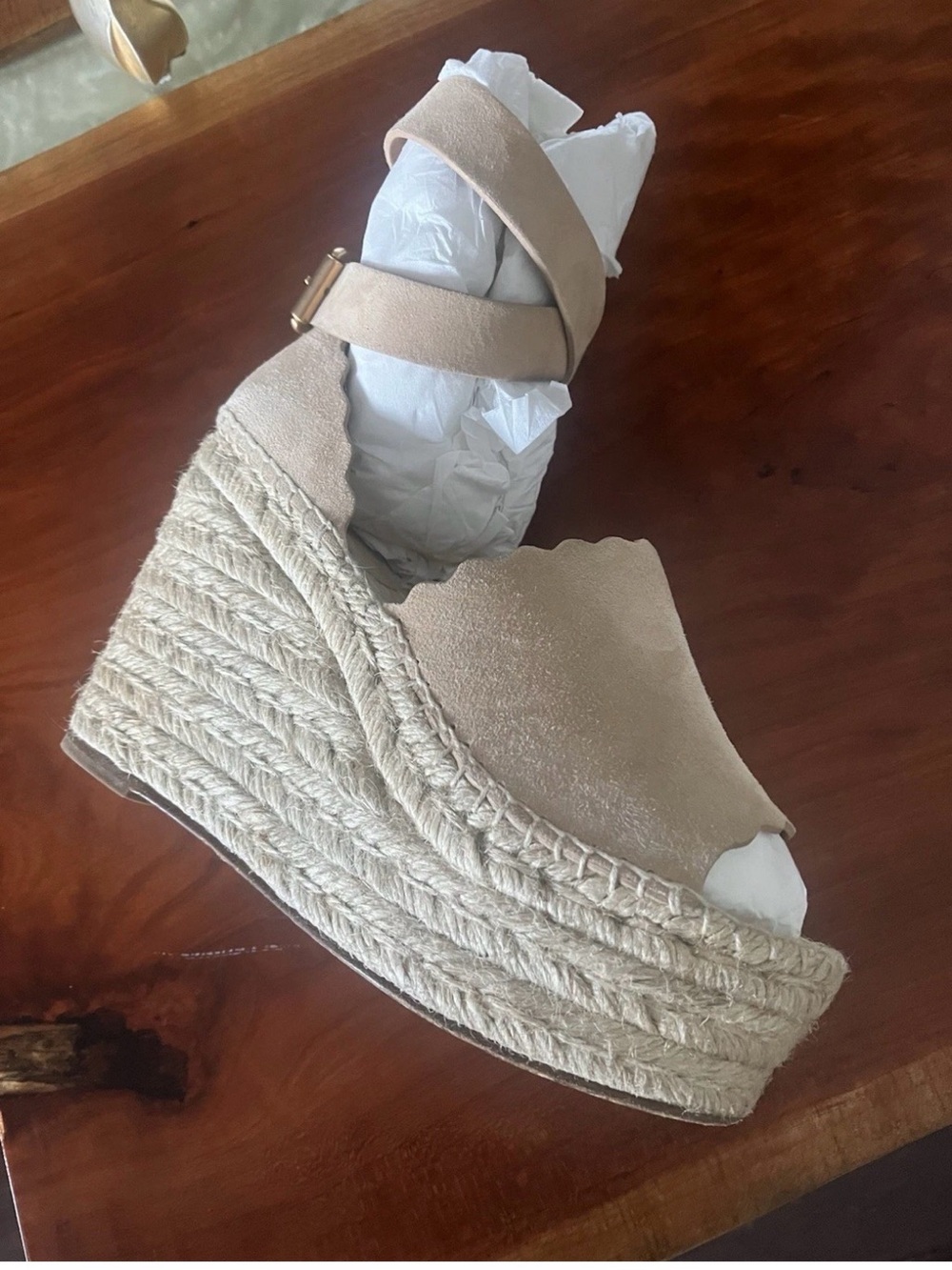 Chloé Lauren sandler beige suede wedge sandals size 35